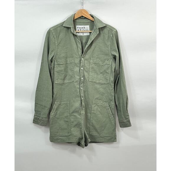FRANK & EILEEN Sz XS Ireland Long Sleeve Shorts Playsuit Romper Sage Green - Picture 10 of 11